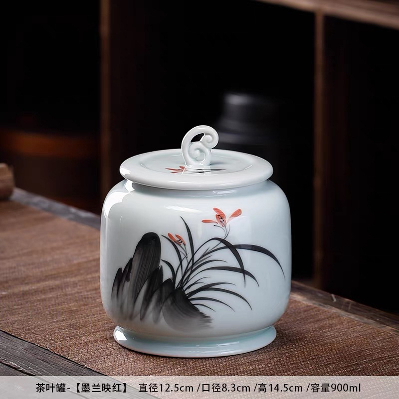 手工手绘茶叶罐陶瓷中式密封罐储物罐瓷罐家用干果罐一罐多用