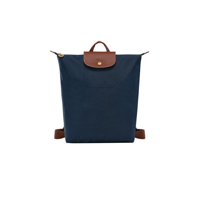 LONGCHAMP/珑骧男女同款帆布双肩包双肩背中号海军蓝色老孟龙镶包