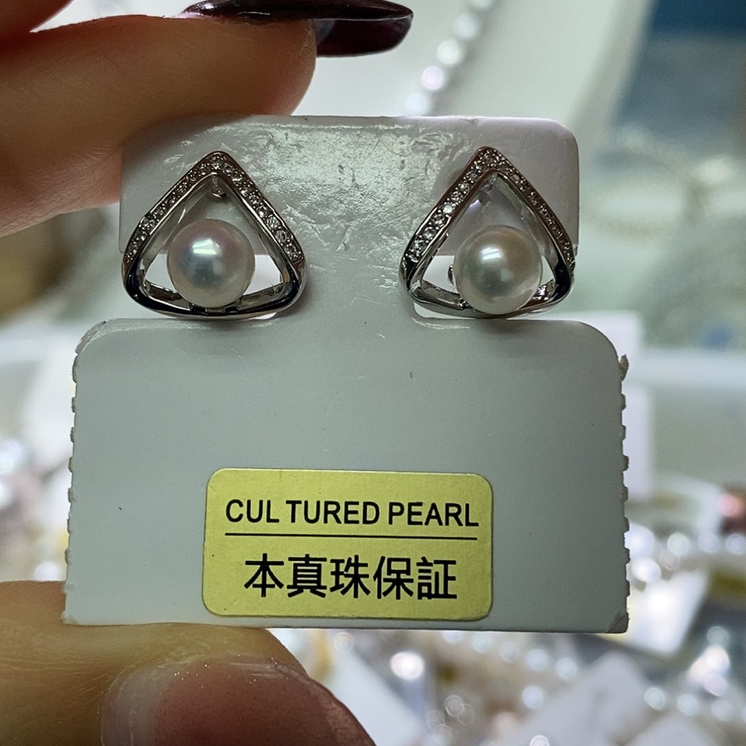 淡水珍珠耳钉银S925镶嵌