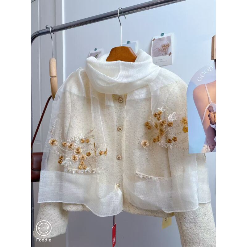 【 白色  凤凰花开】新款丝巾女刺绣时尚百搭围巾保暖御寒披肩薄款