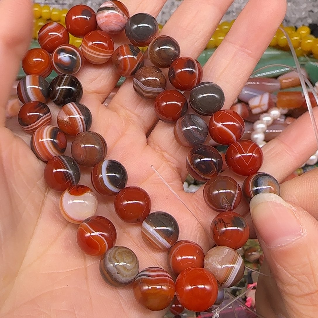 玛瑙/玉髓合金珠宝半成品梦幻缠丝玛瑙10mm一条