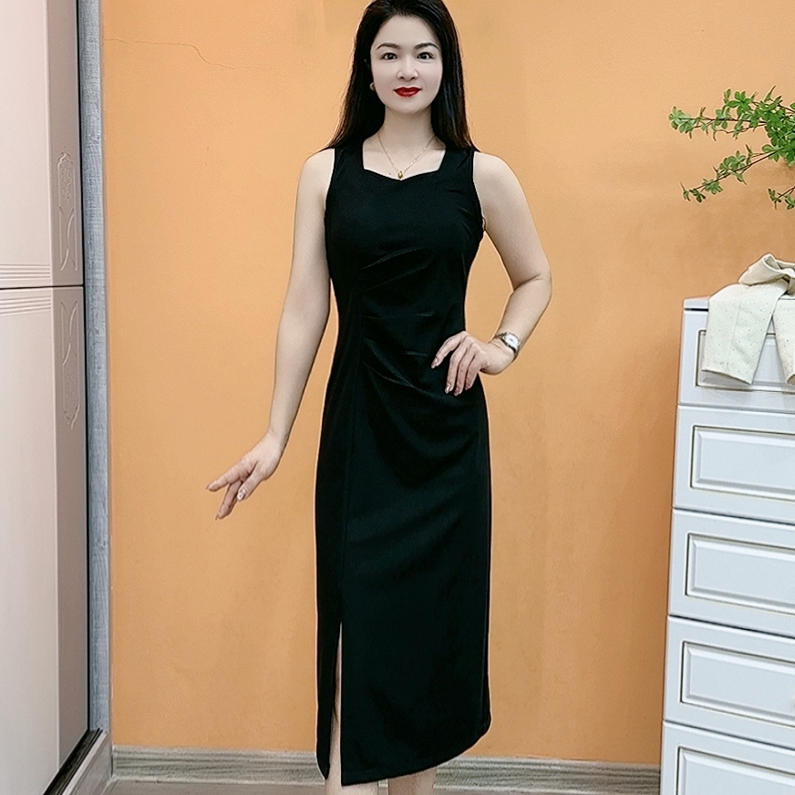 H8052秋季新款黑色修身显瘦大码时尚百搭女人味成熟气质连衣裙