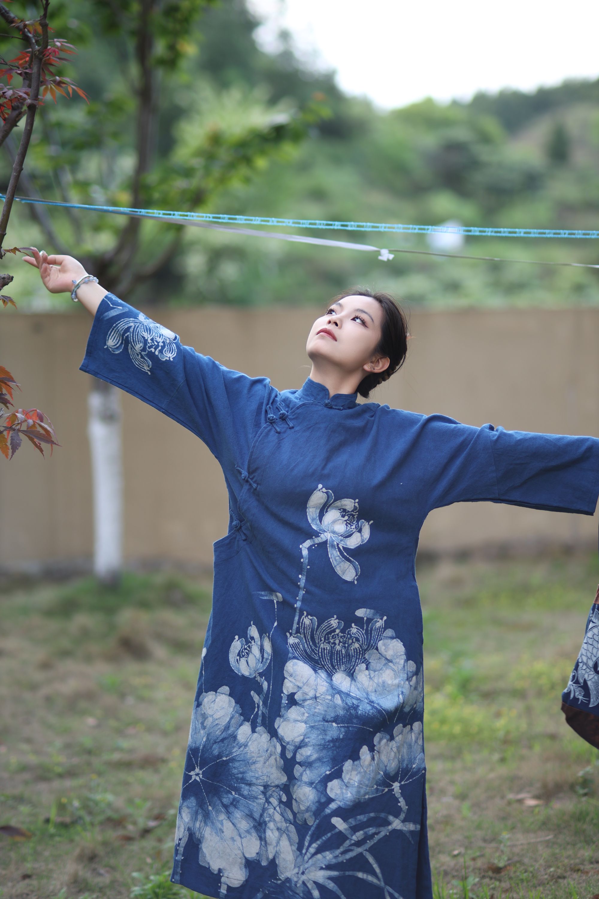 夜兰古绣长款蜡染袍子连衣裙长袖春秋斜襟