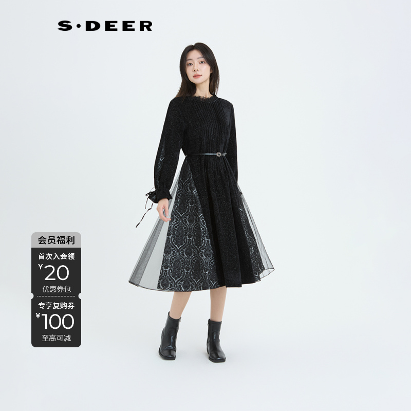 S·DEER圣迪奥优雅新款高端轻奢女装裙子宽松时尚连衣裙S234Z12C2