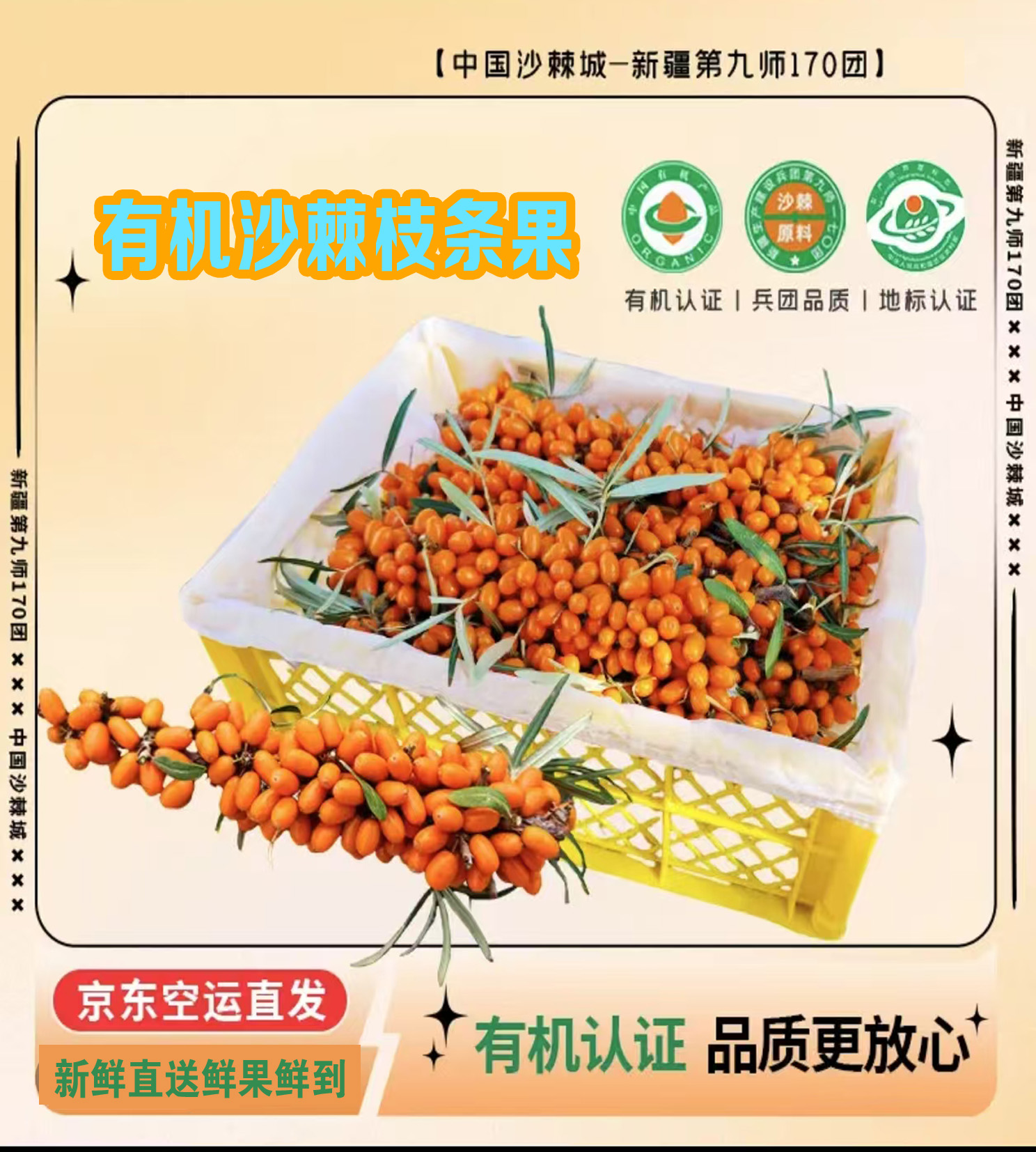 新疆大果新鲜沙棘鲜果大果箱装（三斤/框带枝条带叶）