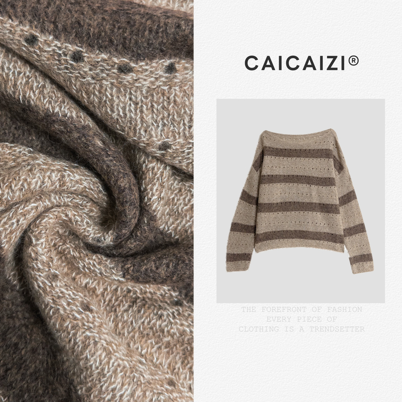 [no退no换]CCAICAI「金砂纹」早秋上新慵懒风条纹长袖上衣 9255616