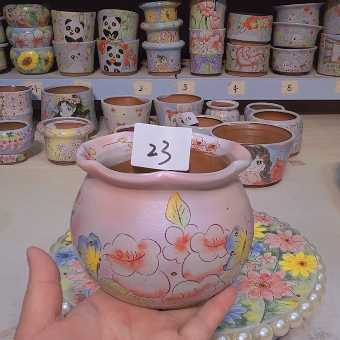多肉植物粗陶手绘花盆小坊园景德镇23
