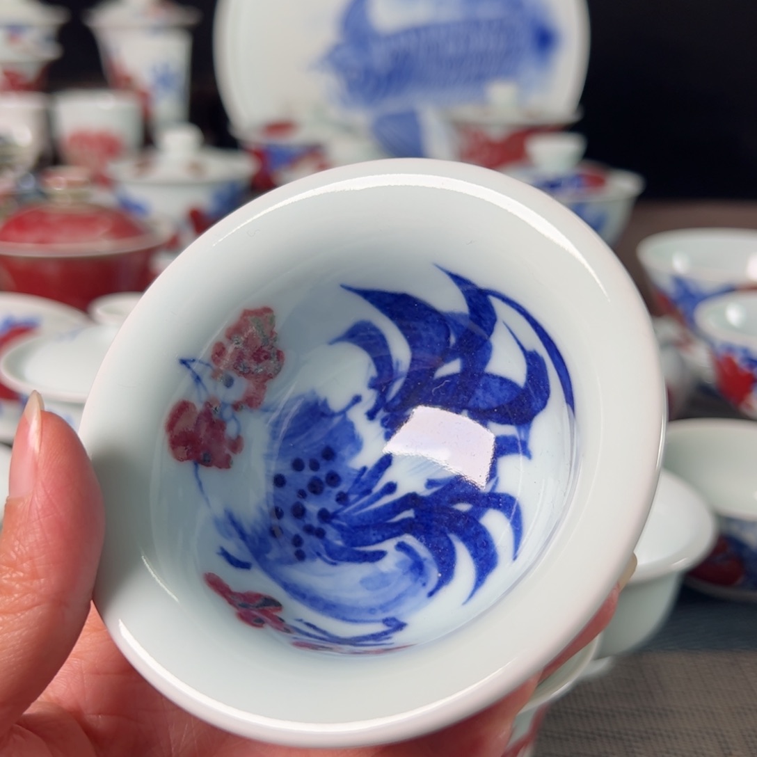 杯原矿青花釉里红瓷器