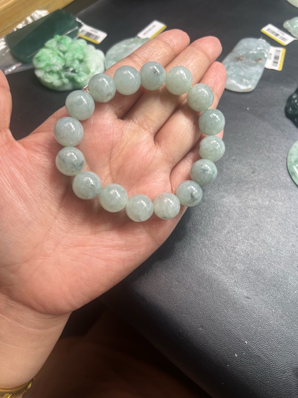 A货冰润飘花圆珠手串时尚精美卡12+