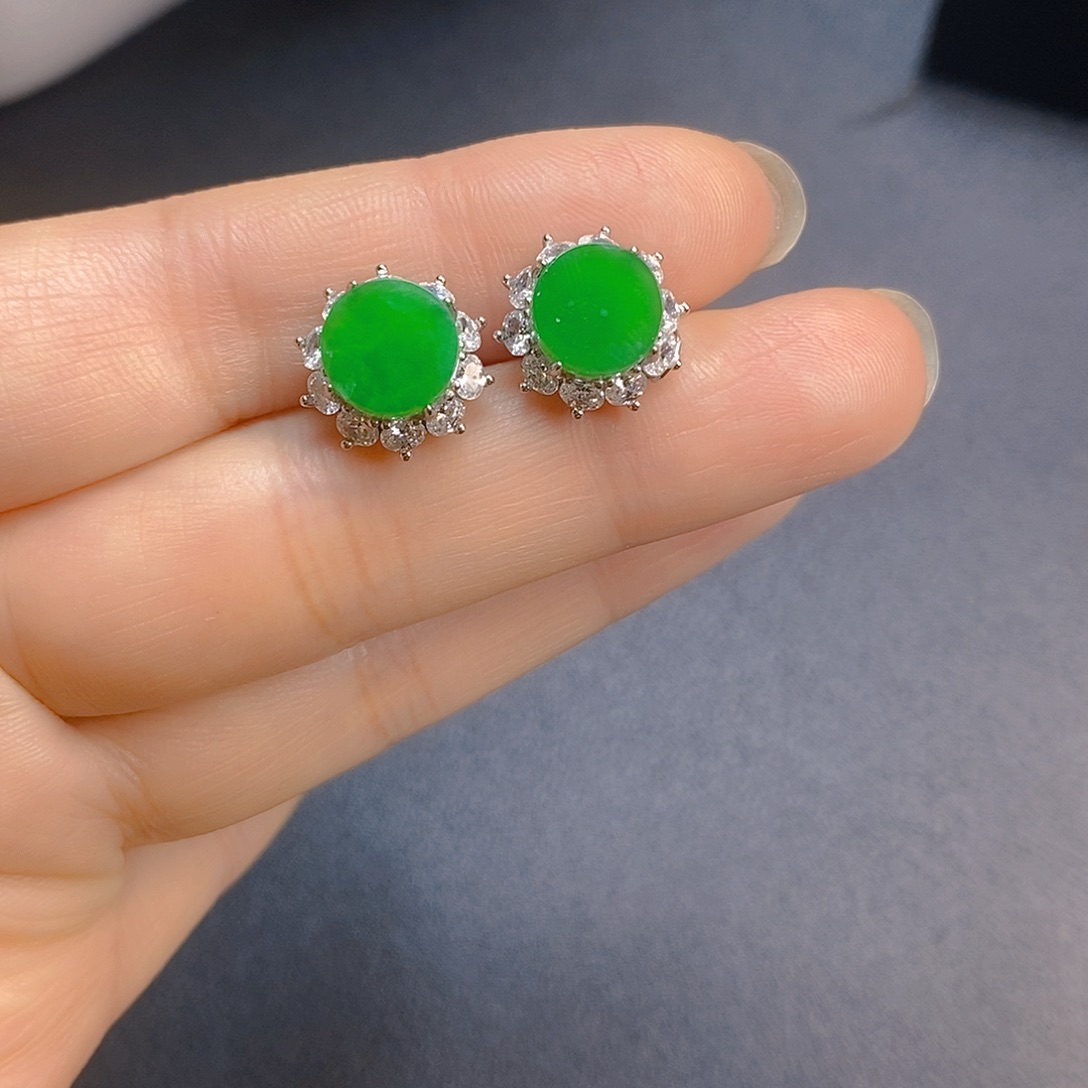 翡翠银S925镶嵌耳饰