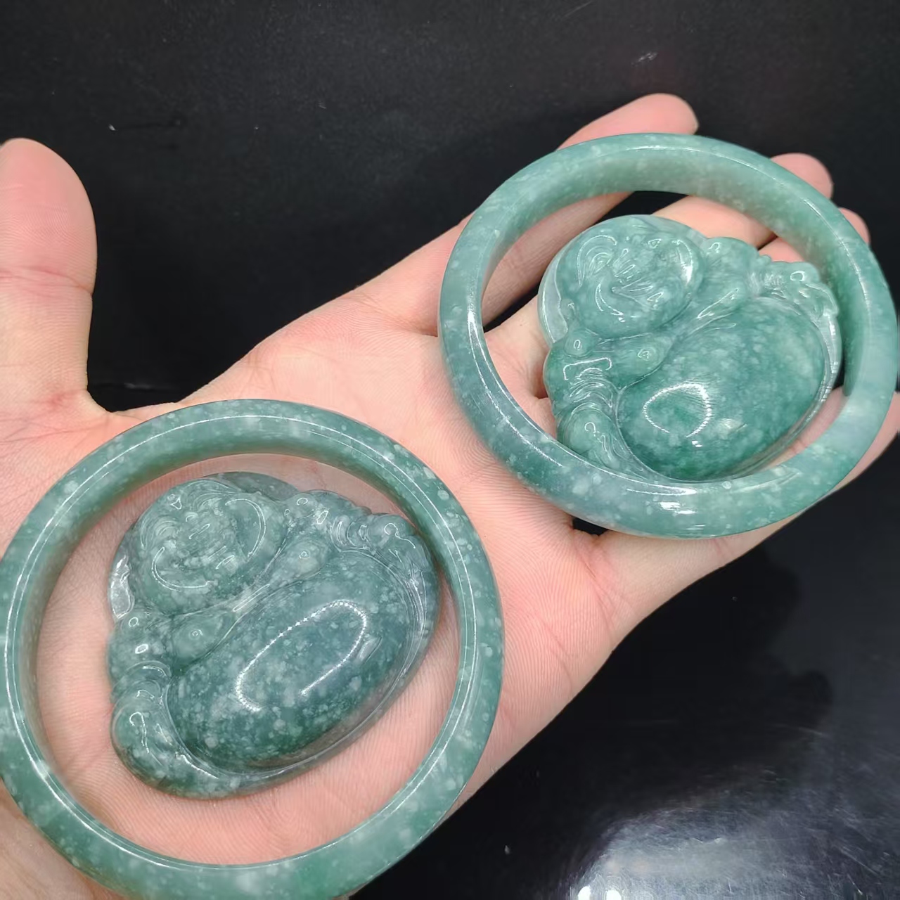 【龙龙严选】翡翠宽条手镯配佛公镯心GS【多样性发其一】圈口52-65mm