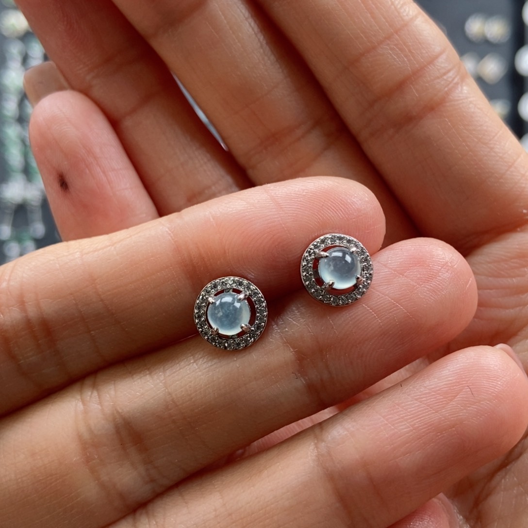 翡翠耳饰银S925镶嵌翡翠首饰