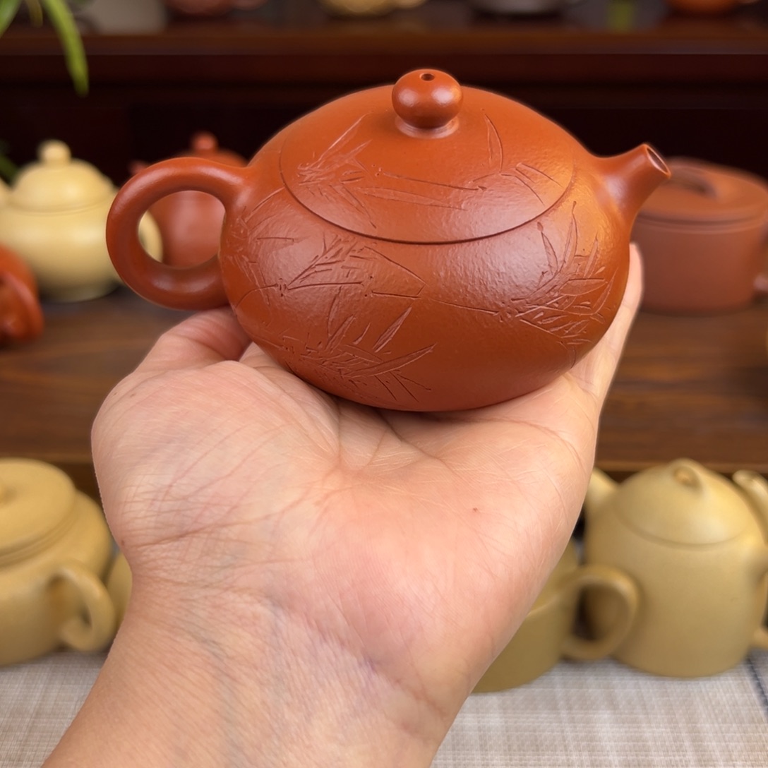 紫砂茶壶朱泥扁西施全手120cc