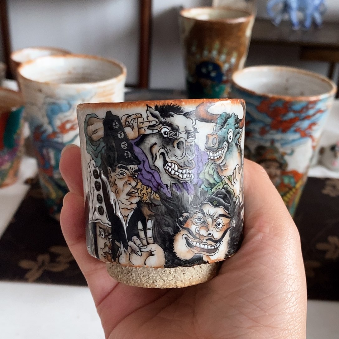 手工手绘钟馗茶杯