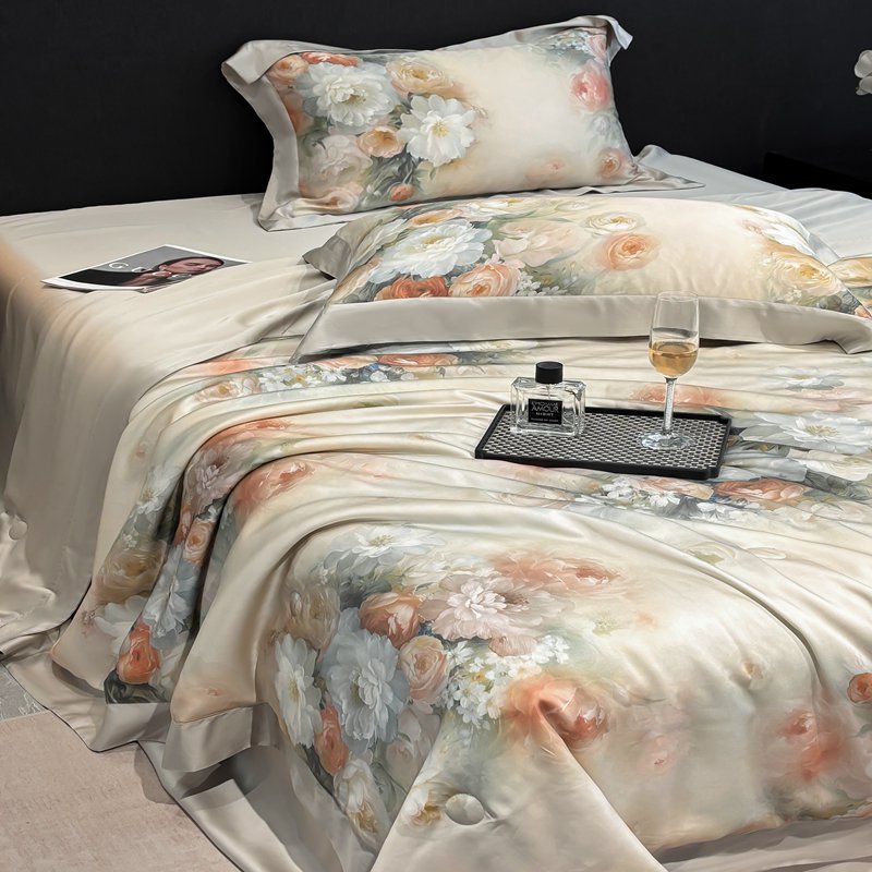 【贝蒂】香槟夏凉被四件套可机洗裸睡空调被子数码印花凉感夏被