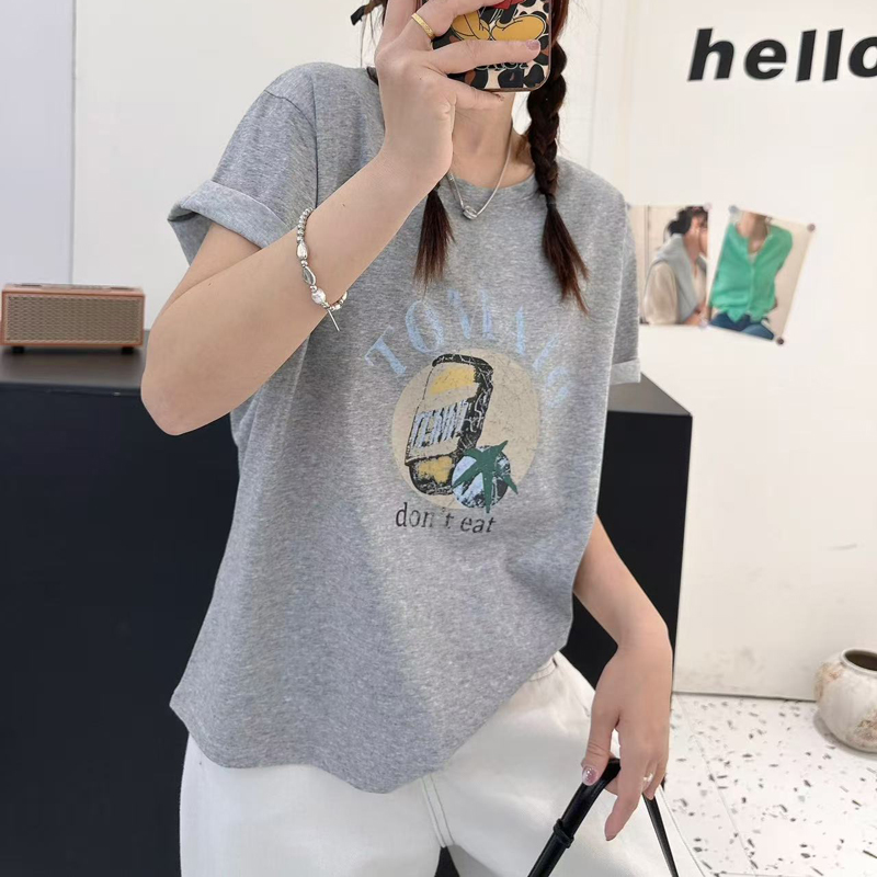 韩系创意简约穿搭短袖上衣女2025新款夏季圆领时尚百搭T恤 20252