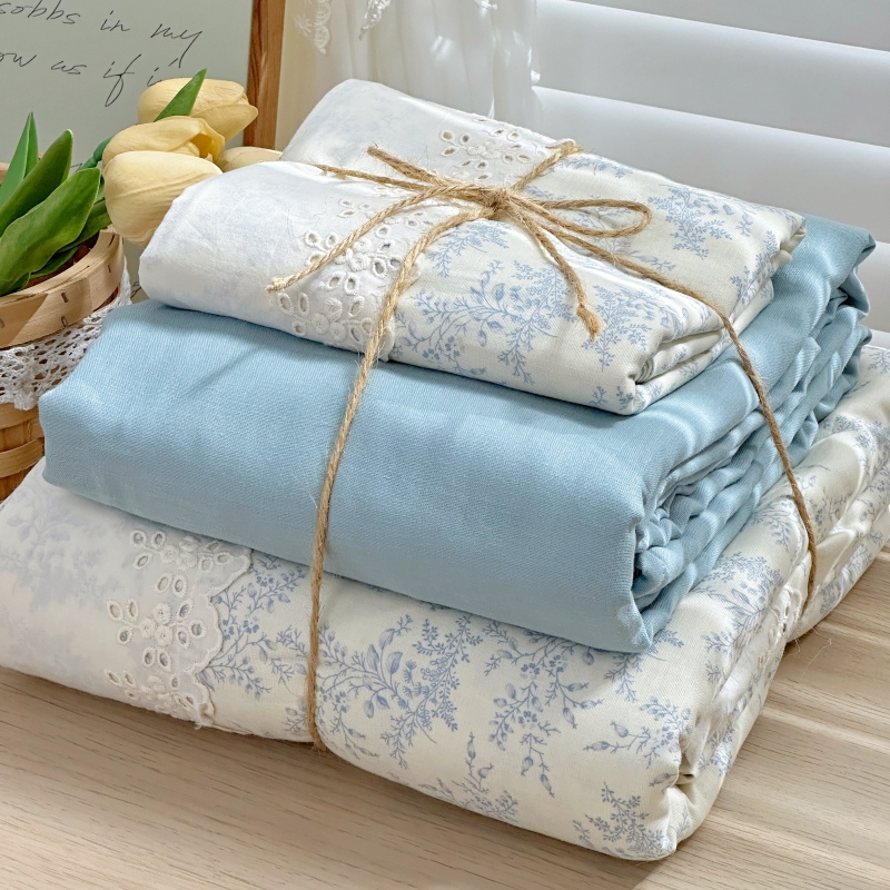 【顺丰包邮】新款全棉双层纱法式花边款四件套A类母婴级少女心被套3