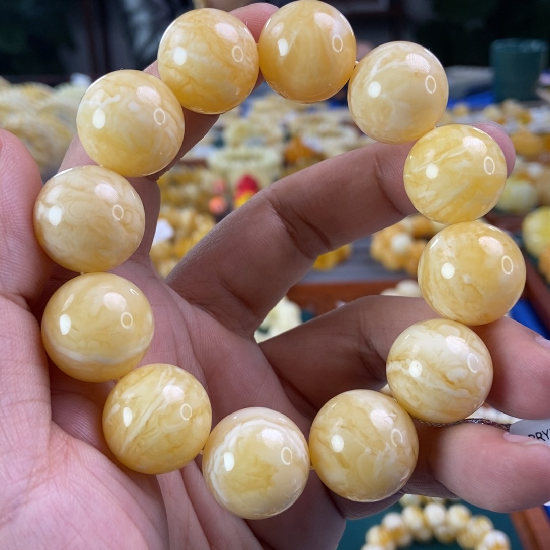 琥珀珠宝奇石未镶嵌19白虎皮纹手串47.96