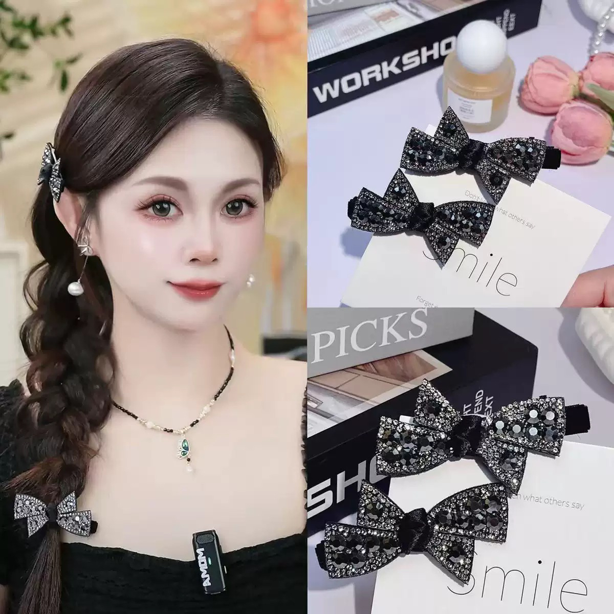 Moonlight 雀翎公主蝴蝶结侧边夹刘海夹【270】减龄黑色精灵耳