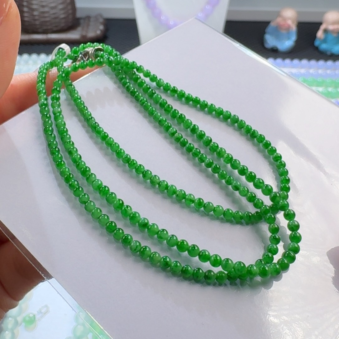 翡翠手链未镶嵌辣阳绿聚宝盆小米珠2.5mm