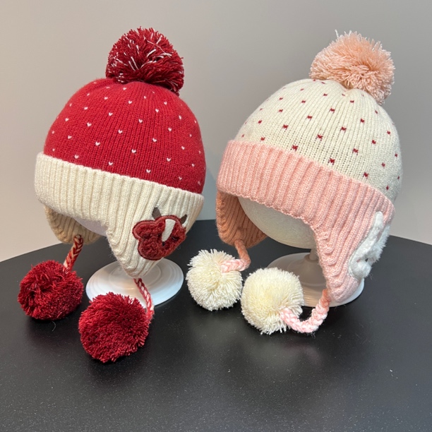 中国风冬天休闲风加厚帽子宝宝女宝无檐卡通风圆顶