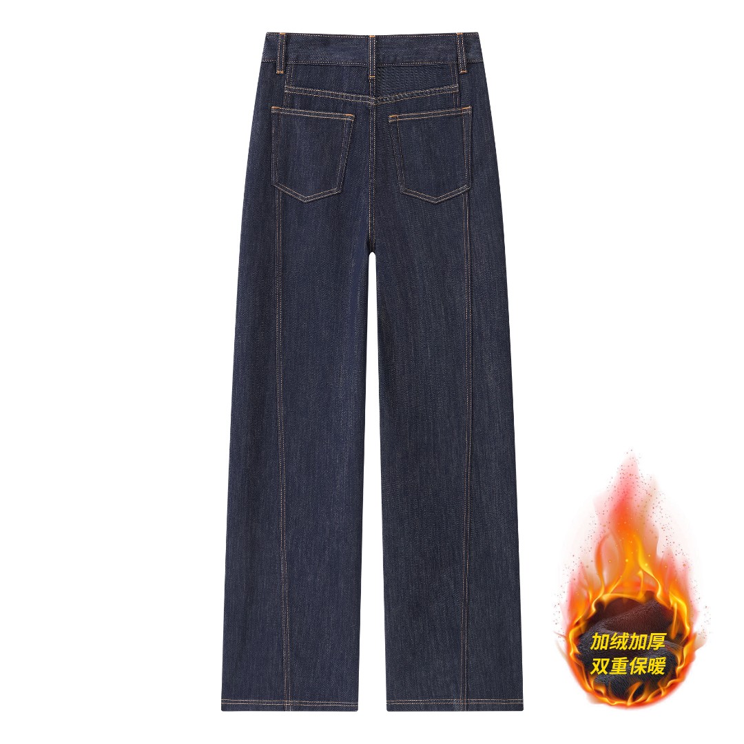 【单宁蓝】加绒|单裤 不褪色垂感窄版直筒高腰牛仔裤显瘦8869