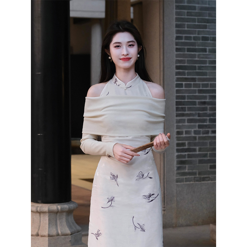 凌茜【故山春】新中式国风感雪纺衫印花优雅坑条唐装裙子