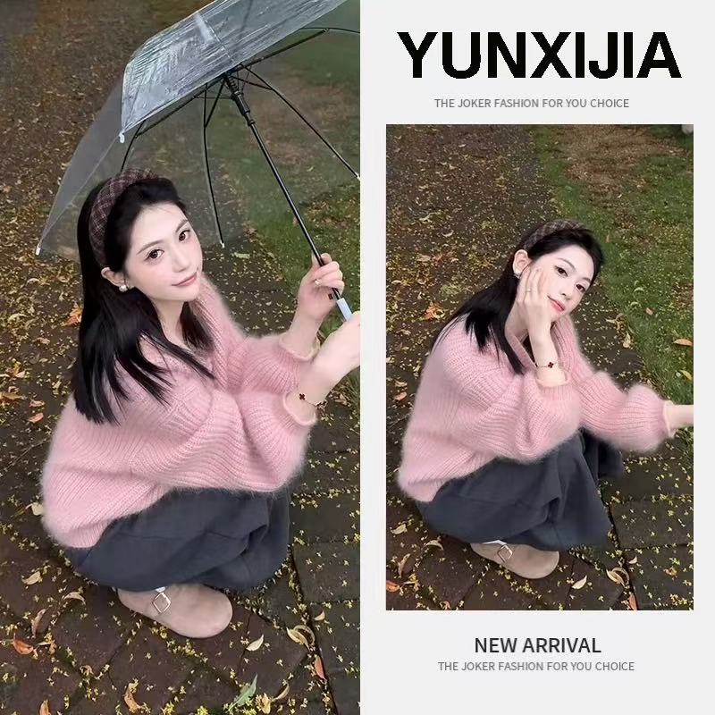 秋冬新款韩系宽松减龄加厚软糯灯笼袖针织衫毛衣开衫外套1354