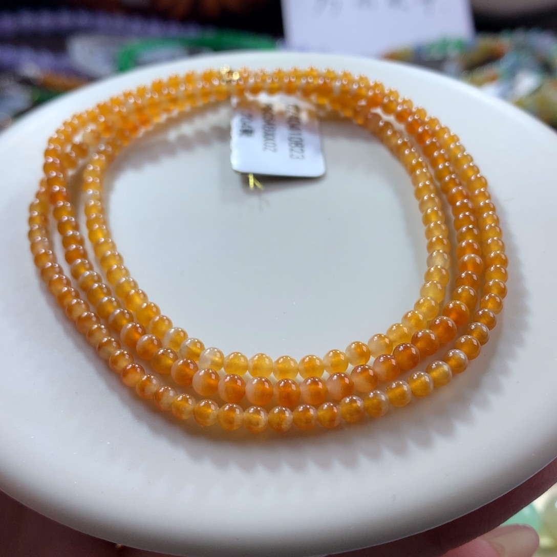 翡翠颈饰未镶嵌翡翠冰黄翡小米珠卡3+