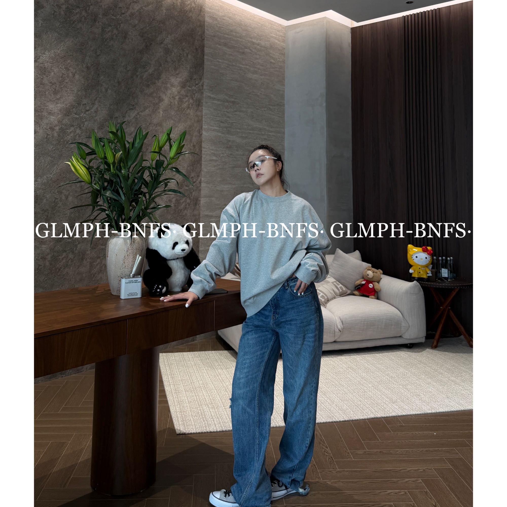 GLMPH-BNFS【小马极简】圆领刺绣小众设计款宽松卫衣长袖上衣-1118