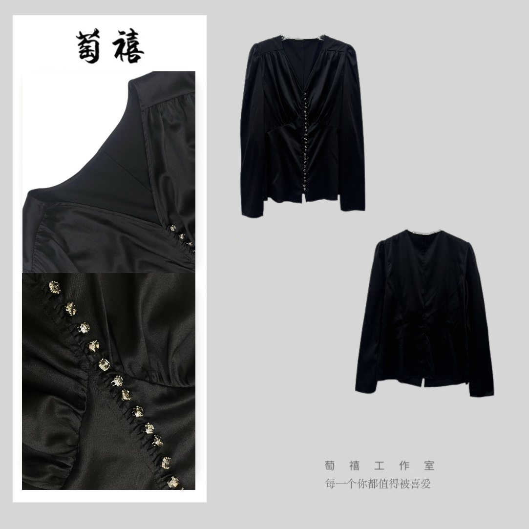 【萄禧-黑钻闪耀】早春新款设计师款重工钉珠上衣K1878