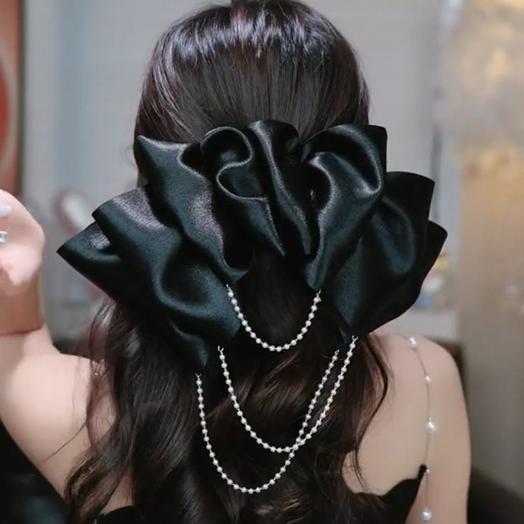 2025新款网纱蝴蝶结发夹头饰后脑勺高级感顶夹半扎发弹簧夹发饰女