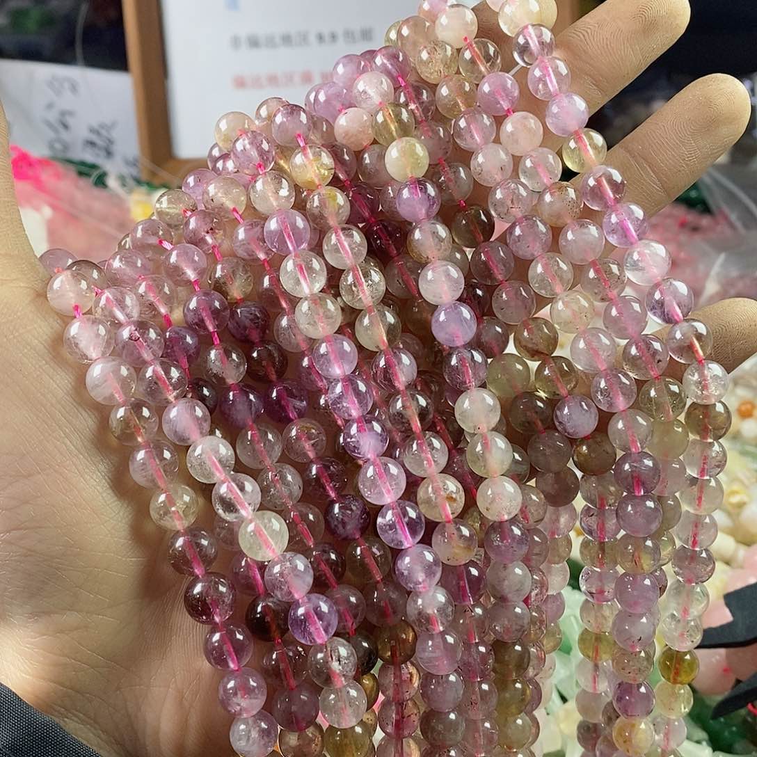 玛瑙/玉髓珠宝半成品合金一条天然8mm超七水晶A级