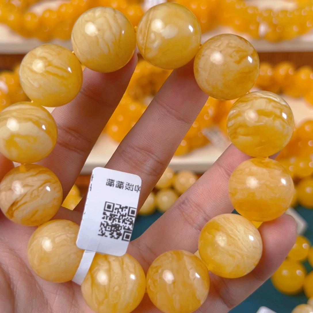 手链琥珀未镶嵌46.36g俄料虎皮纹18mm jp