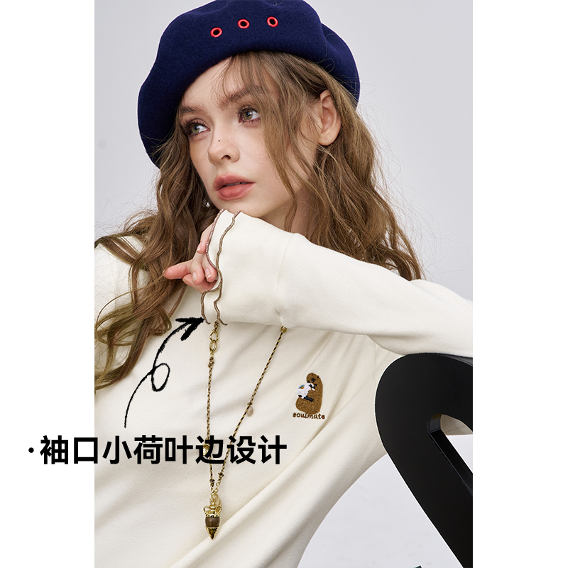 【臻臻专属】妖精的口袋荷叶边小高领刺绣长袖t恤女2025冬新款