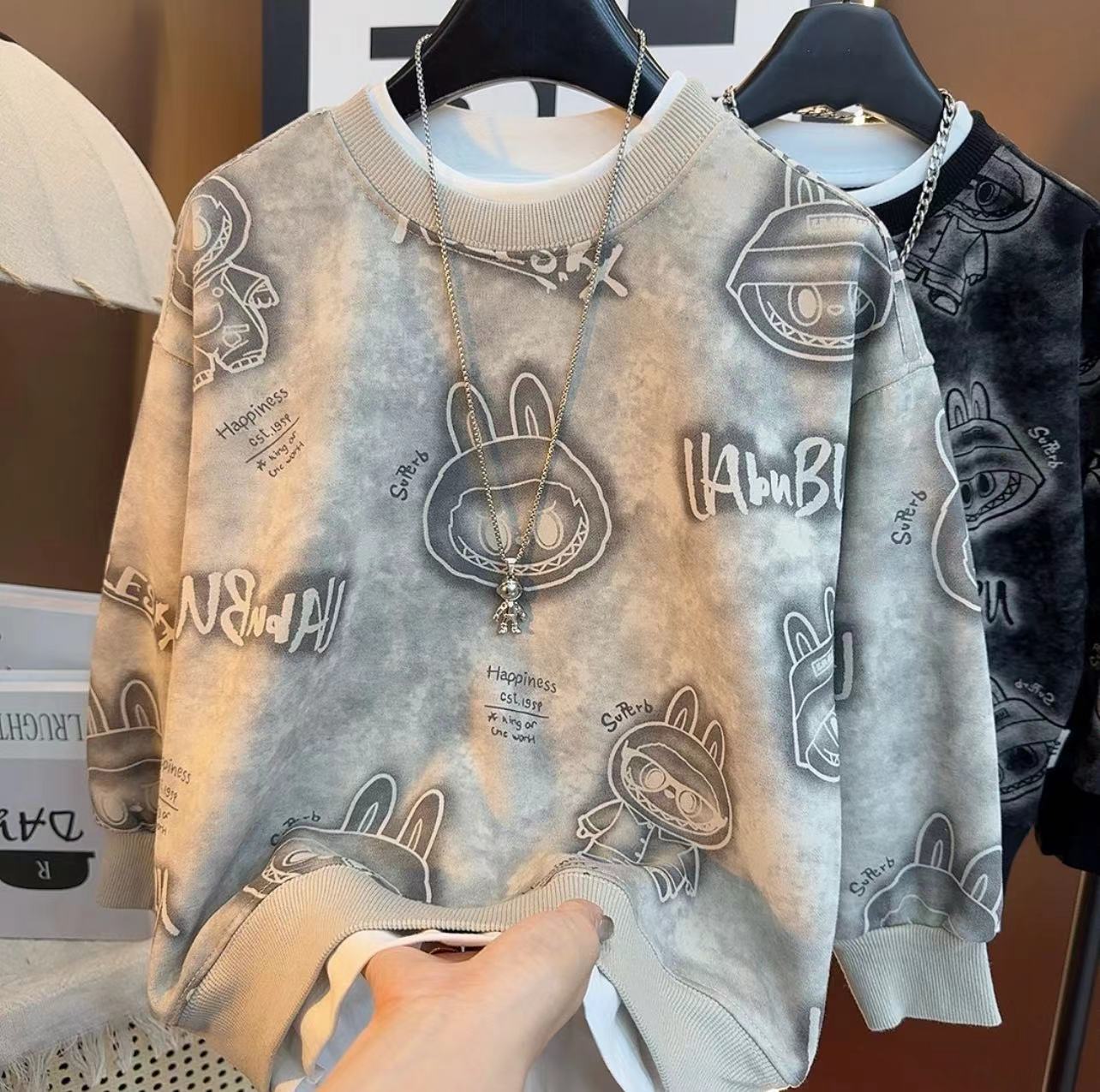 卡通labu卫衣～秋季新款简约假两件潮酷童装打底衫