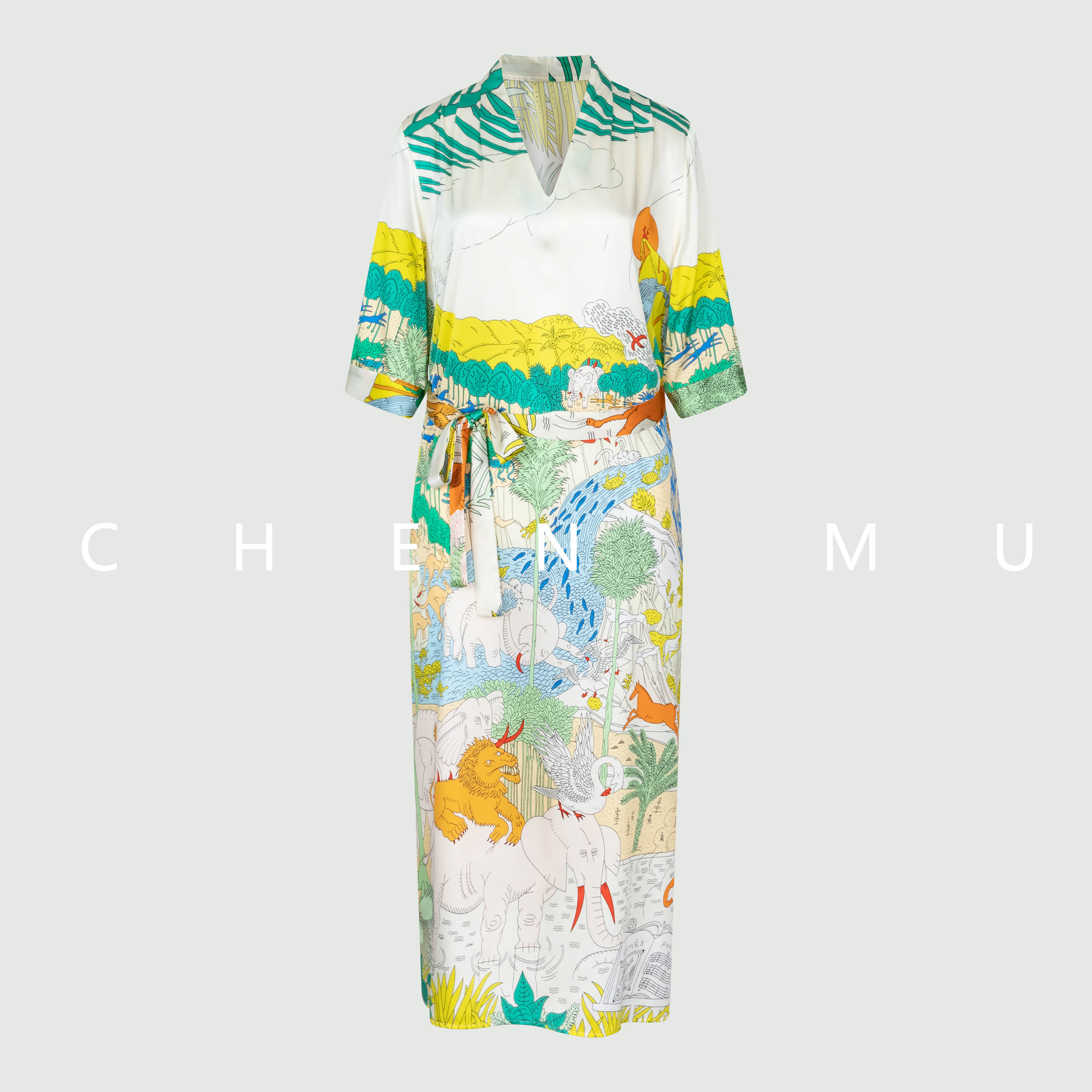 【宸慕】夏季印花气质重磅桑蚕丝连衣裙25635