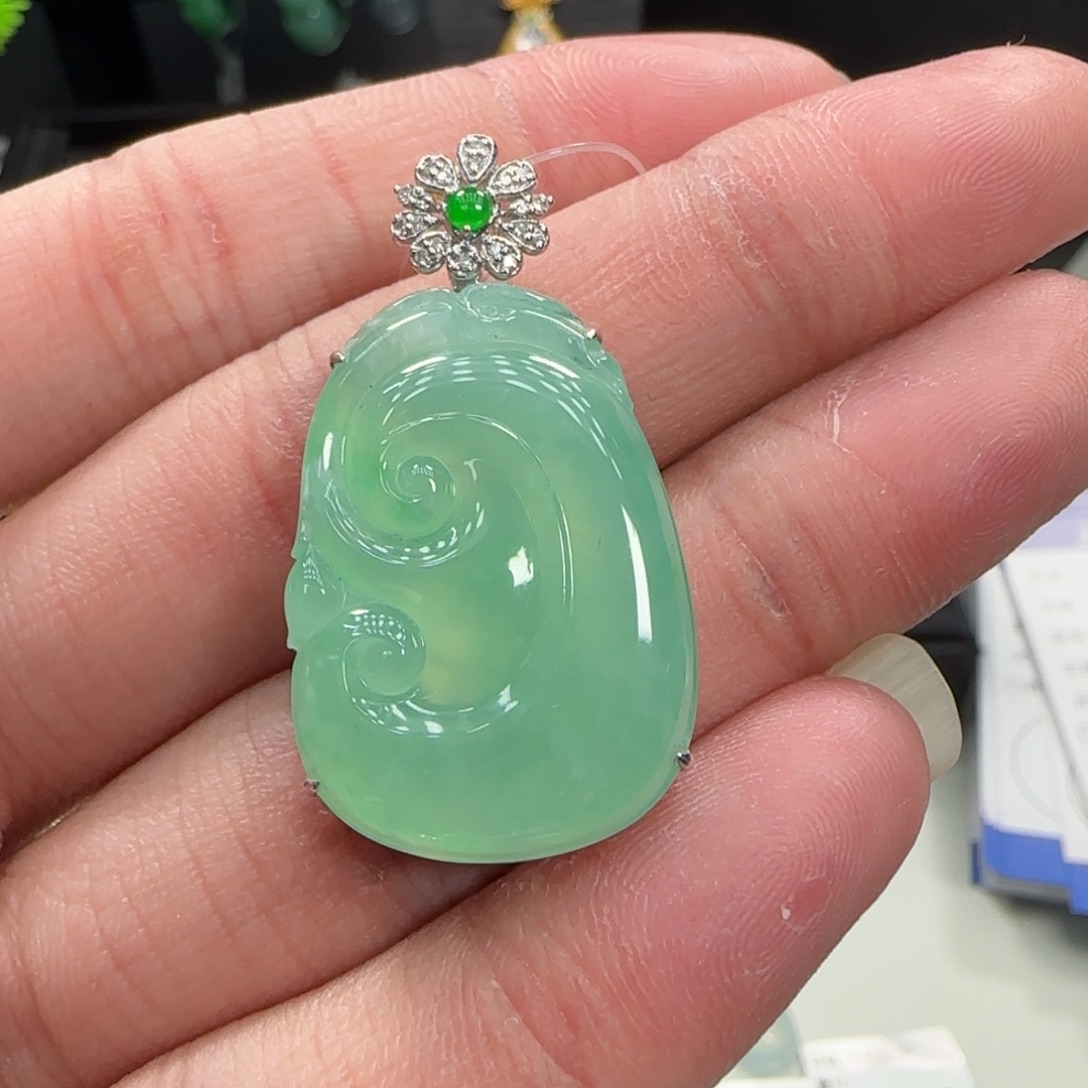 翡翠18K金镶嵌吊坠(不含链)