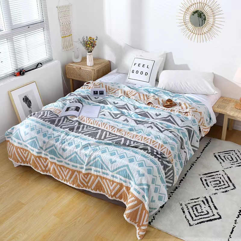 【忆格】150*200全棉纱布提花床盖毯毛巾被