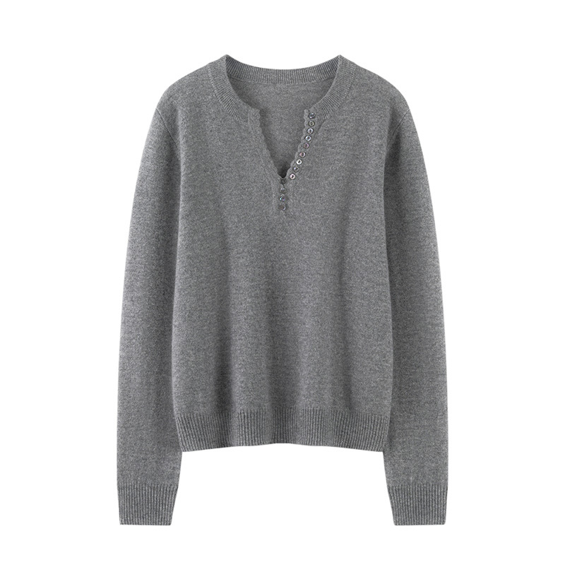 文淇同款水滴领排扣白灰2色长袖衫  100%A类山羊绒