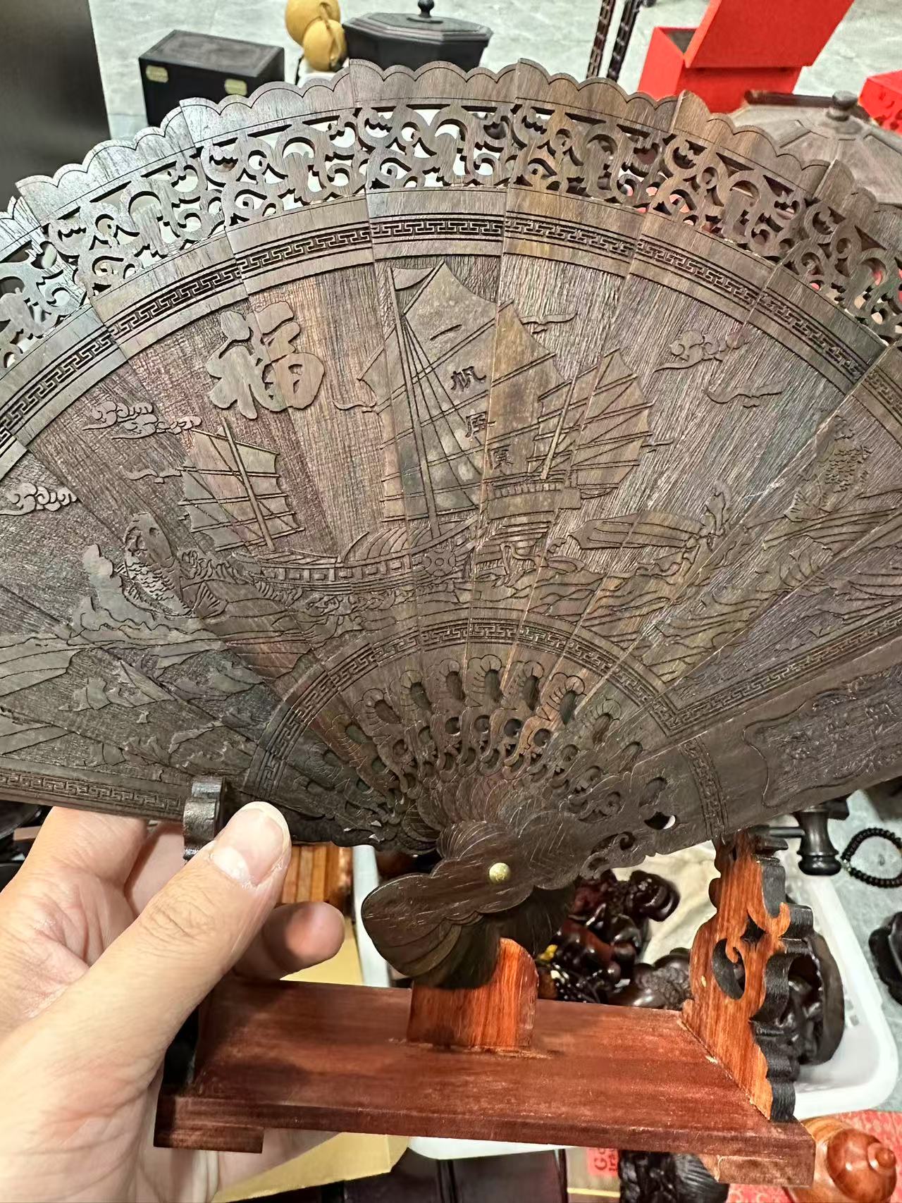 【直播推荐】酸枝扇子摆件