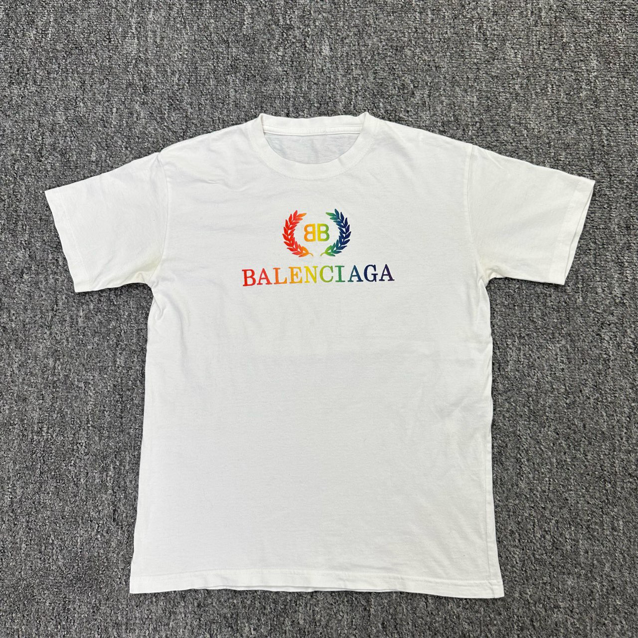 95新 Balenciaga/巴黎世家 m码/彩虹渐变麦穗短袖/无领标/11545