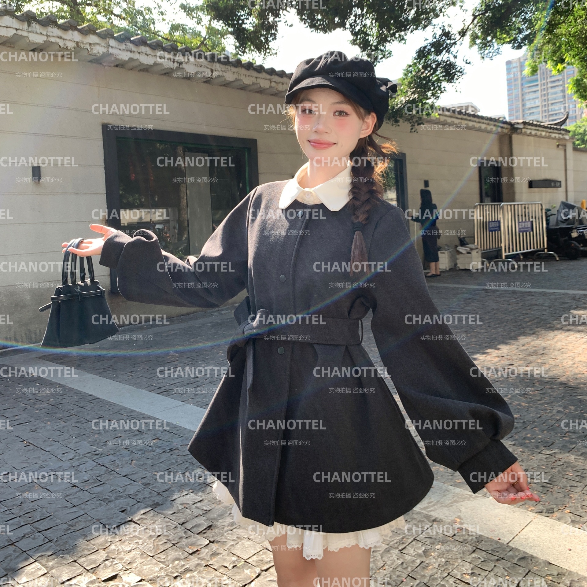 冬季加厚款毛呢外套女2025新款显瘦灯笼袖小个子大衣爆款短外套