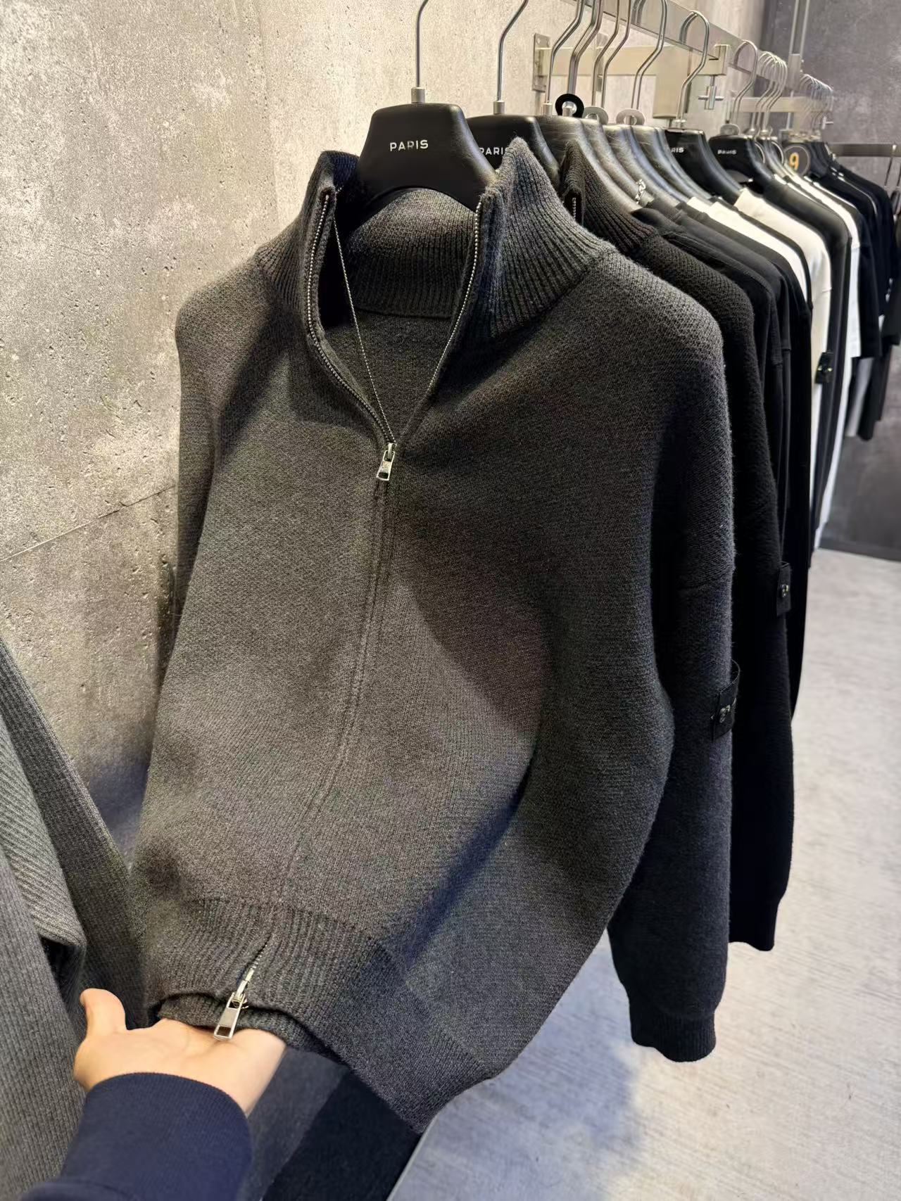 26新款【石头sweater】毛衣外套拉链潮牌时尚百搭重磅水洗