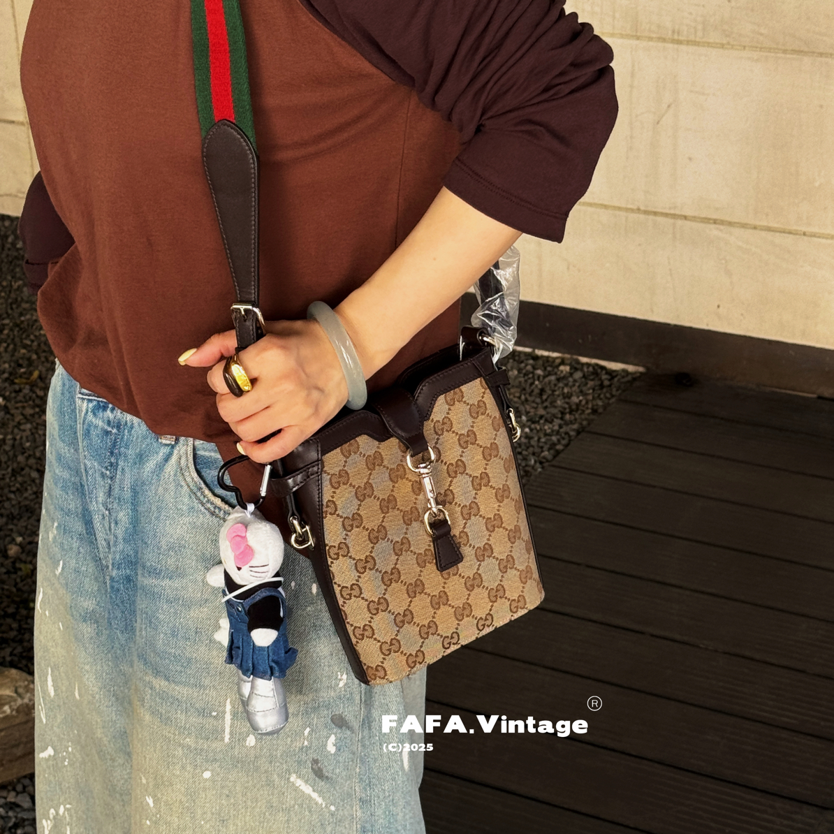99新 GUCCI/古驰 發發中古·秀款老花水桶包单肩斜挎包