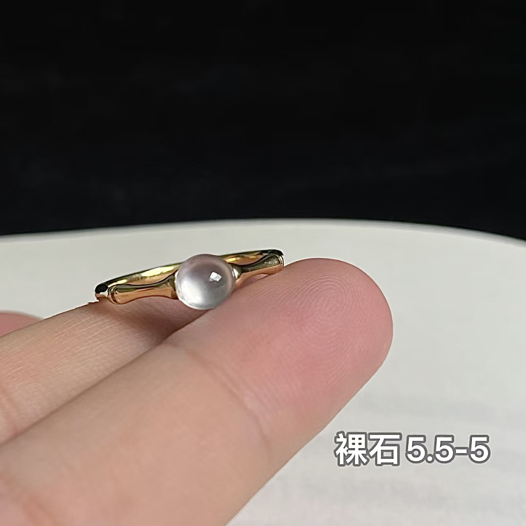 优翠珠宝18K金玻璃种蛋面戒指竹节设计高级新中式
