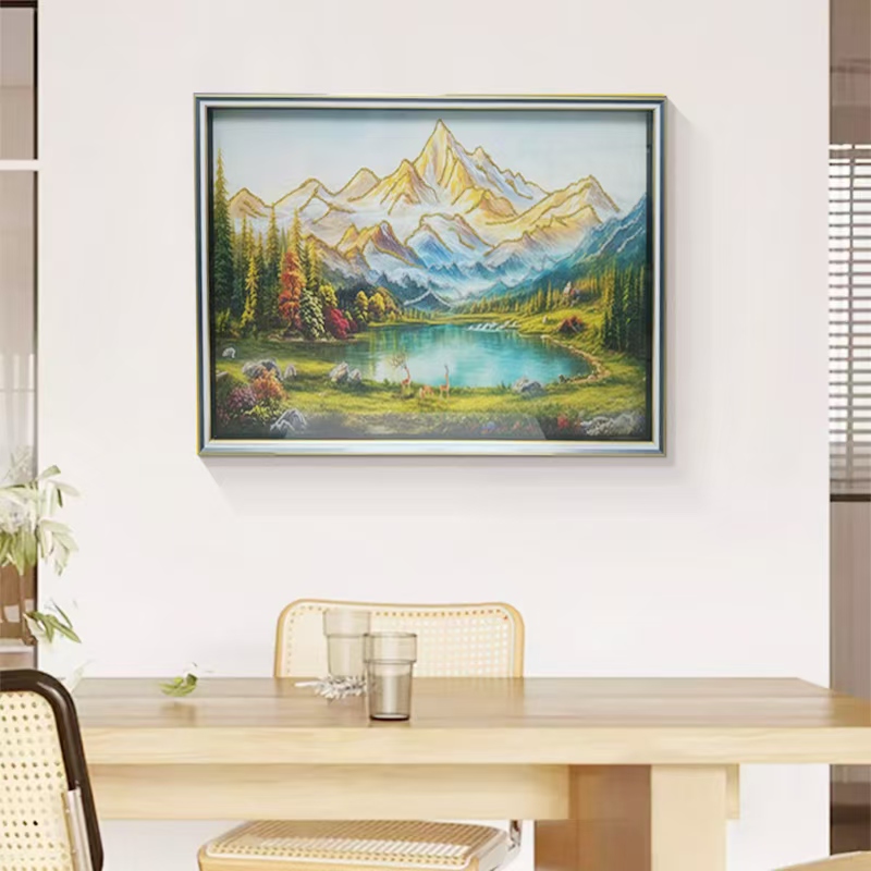 O70《金山聚宝盆》高端实物立体画餐厅挂画书房茶室挂画床头画