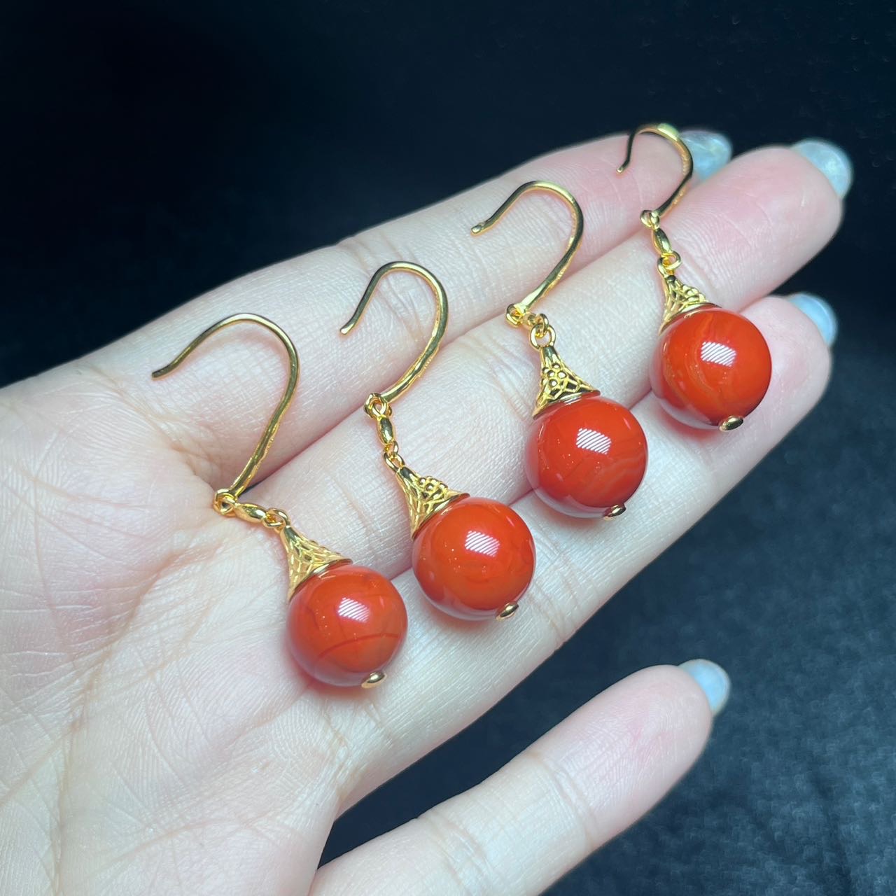 【云上】20-DS00246-S925银镶嵌南红耳钩-多样性发其一-11mm（JG）