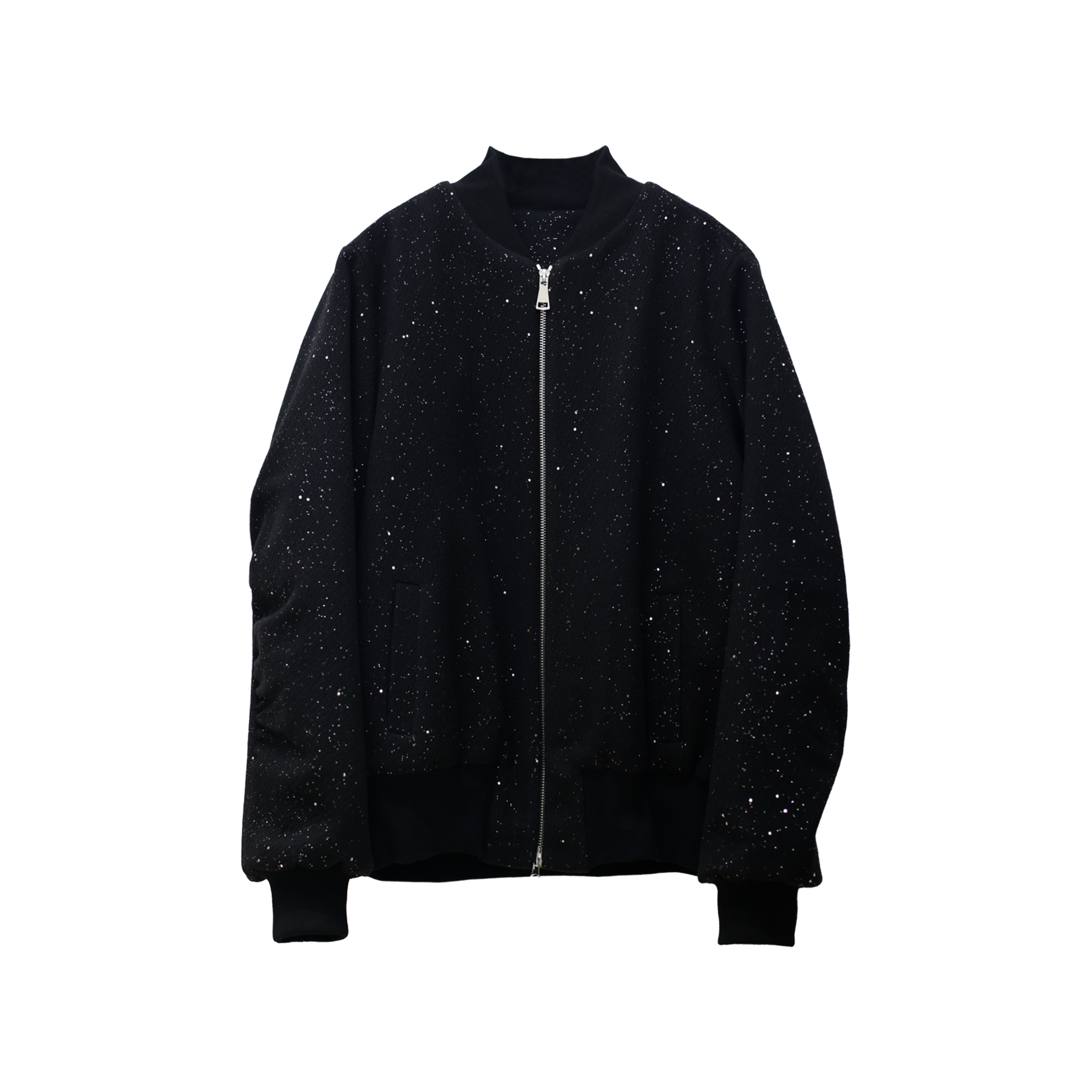 UWW2510089亮面棉衣免烫收口袖复古棒球领夹克小香风黑色短外套