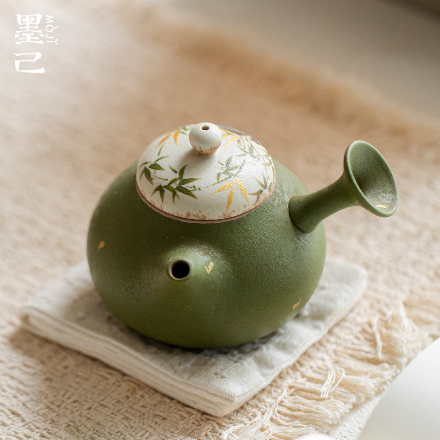 墨己小青柑手绘金竹仿古陶瓷茶壶日式侧把壶功夫茶具手执壶茶壶